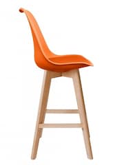 Fusion Living Orange Soho Plastic Bar Stool with Dark Wood Legs - Image 4 of 6