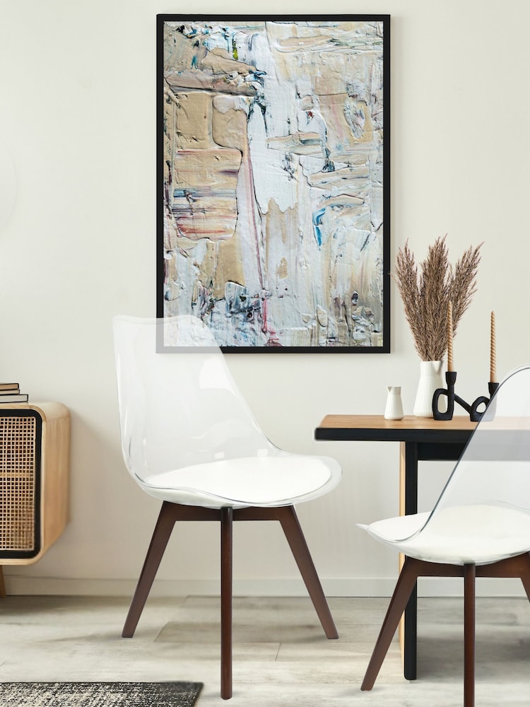 Fusion Living White Soho Clear Plastic Dining Chair with Squared Light Dark Wood Leg Wood Legs - Image 1 of 6