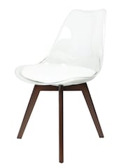 Fusion Living White Soho Clear Plastic Dining Chair with Squared Light Dark Wood Leg Wood Legs - Image 2 of 6