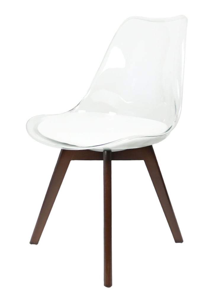 Fusion Living White Soho Clear Plastic Dining Chair with Squared Light Dark Wood Leg Wood Legs - Image 2 of 6