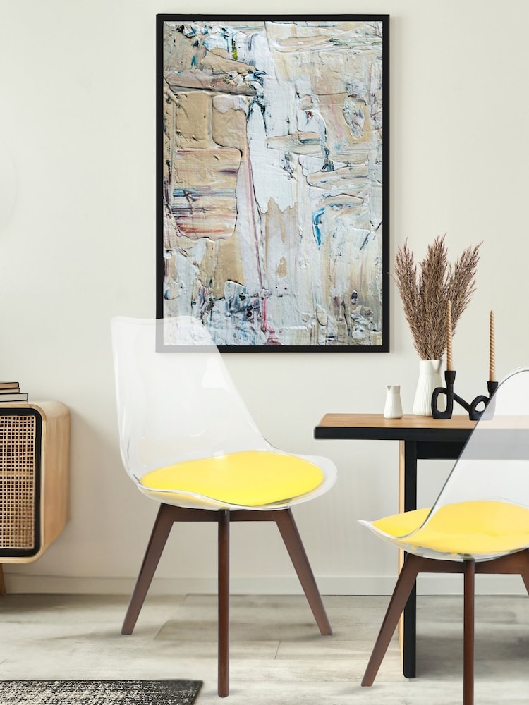 Fusion Living Yellow Soho Clear Plastic Dining Chair with Squared Light Dark Wood Leg Wood Legs - Image 1 of 6