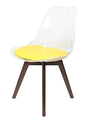 Fusion Living Yellow Soho Clear Plastic Dining Chair with Squared Light Dark Wood Leg Wood Legs - Image 2 of 6