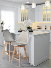 Fusion Living Light Grey Soho Plastic Bar Stool with Dark Wood Legs - Image 1 of 6