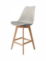 Fusion Living Light Grey Soho Plastic Bar Stool with Dark Wood Legs - Image 2 of 6