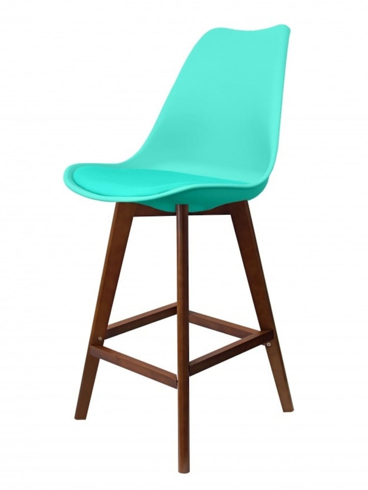 Fusion Living Aqua Soho Plastic Bar Stool with Dark Wood Legs - Image 2 of 6