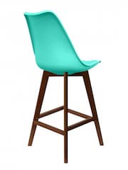 Fusion Living Aqua Soho Plastic Bar Stool with Dark Wood Legs - Image 5 of 6