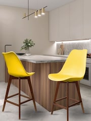 Fusion Living Yellow Soho Plastic Bar Stool with Dark Wood Legs - Image 1 of 6