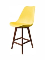 Fusion Living Yellow Soho Plastic Bar Stool with Dark Wood Legs - Image 2 of 6
