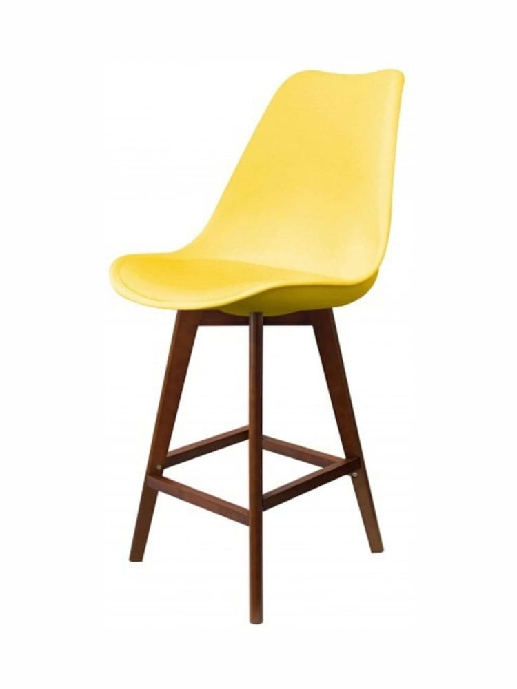 Fusion Living Yellow Soho Plastic Bar Stool with Dark Wood Legs - Image 2 of 6