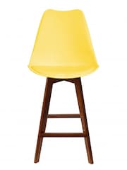 Fusion Living Yellow Soho Plastic Bar Stool with Dark Wood Legs - Image 3 of 6