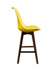 Fusion Living Yellow Soho Plastic Bar Stool with Dark Wood Legs - Image 4 of 6