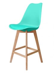 Fusion Living Aqua Soho Plastic Bar Stool with Dark Wood Legs - Image 2 of 6
