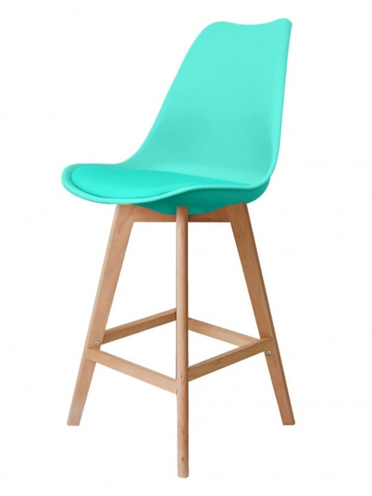 Fusion Living Aqua Soho Plastic Bar Stool with Dark Wood Legs - Image 2 of 6