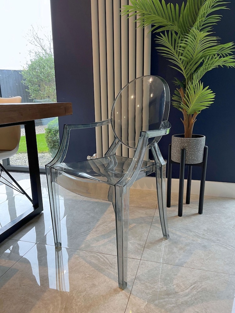 Fusion Living Grey Ghost Style Plastic Louis Armchair - Image 1 of 6