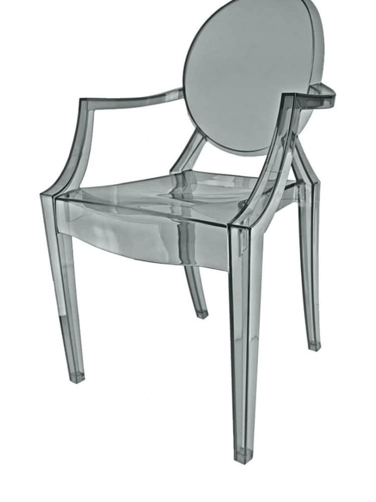 Fusion Living Grey Ghost Style Plastic Louis Armchair - Image 2 of 6