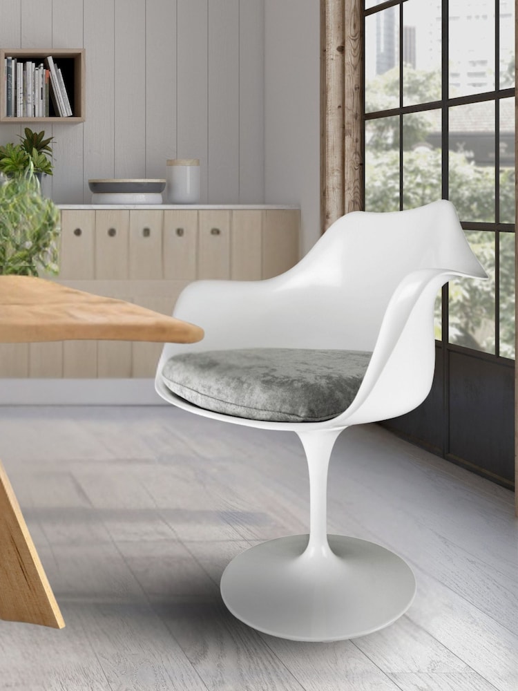 Fusion Living Grey Tulip Single Armchair with PU Cushion - Image 1 of 6