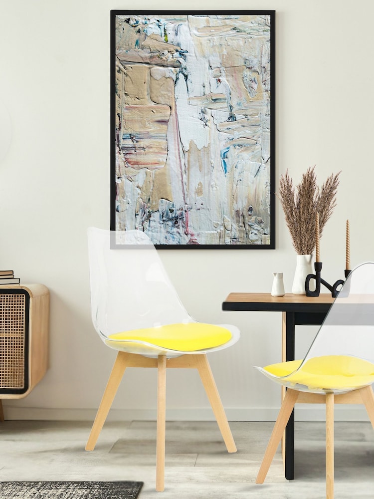 Fusion Living Yellow Soho Clear Plastic Dining Chair with Squared Light Light Wood Leg Wood Legs - Image 1 of 6