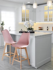 Fusion Living Blush Pink Soho Plastic Bar Stool with Dark Wood Legs - Image 1 of 6