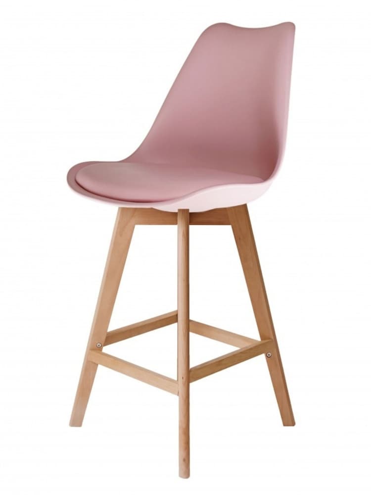 Fusion Living Blush Pink Soho Plastic Bar Stool with Dark Wood Legs - Image 2 of 6