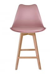 Fusion Living Blush Pink Soho Plastic Bar Stool with Dark Wood Legs - Image 3 of 6