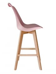 Fusion Living Blush Pink Soho Plastic Bar Stool with Dark Wood Legs - Image 4 of 6