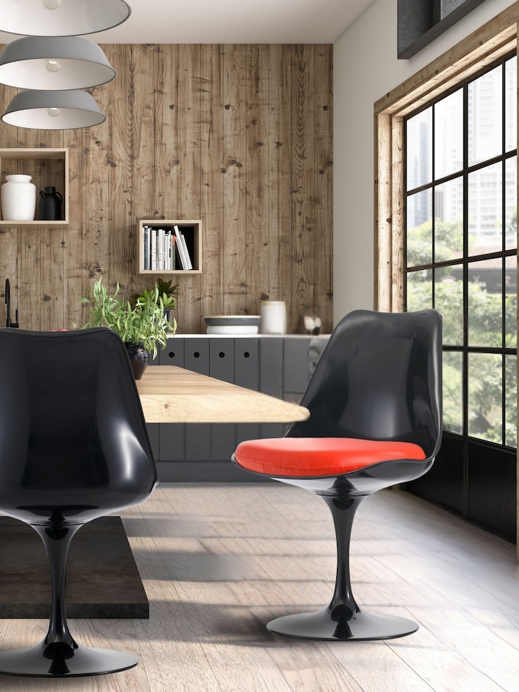 Fusion Living Red Faux Tulip Dining Chair with Luxurious Set of 2 Cushion - Image 1 of 6