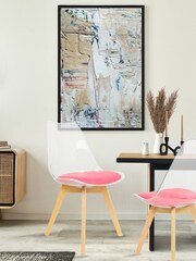 Fusion Living Bright Pink Soho Clear Plastic Dining Chair with Squared Light Light Wood Leg Wood Legs - Image 1 of 6