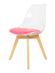 Fusion Living Bright Pink Soho Clear Plastic Dining Chair with Squared Light Light Wood Leg Wood Legs - Image 2 of 6