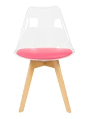 Fusion Living Bright Pink Soho Clear Plastic Dining Chair with Squared Light Light Wood Leg Wood Legs - Image 3 of 6