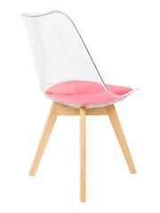 Fusion Living Bright Pink Soho Clear Plastic Dining Chair with Squared Light Light Wood Leg Wood Legs - Image 5 of 6