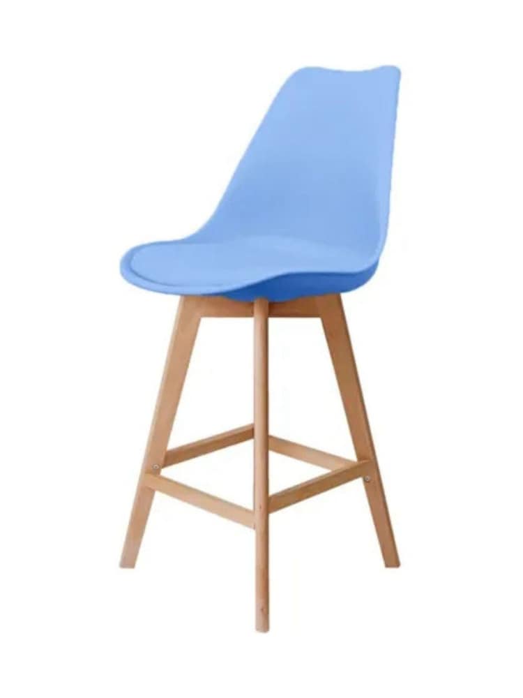 Fusion Living Blue Soho Plastic Bar Stool with Dark Wood Legs - Image 2 of 6