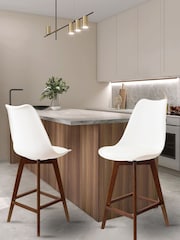 Fusion Living White Soho Plastic Bar Stool with Dark Wood Legs - Image 1 of 6