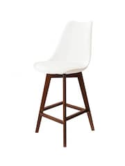 Fusion Living White Soho Plastic Bar Stool with Dark Wood Legs - Image 2 of 6
