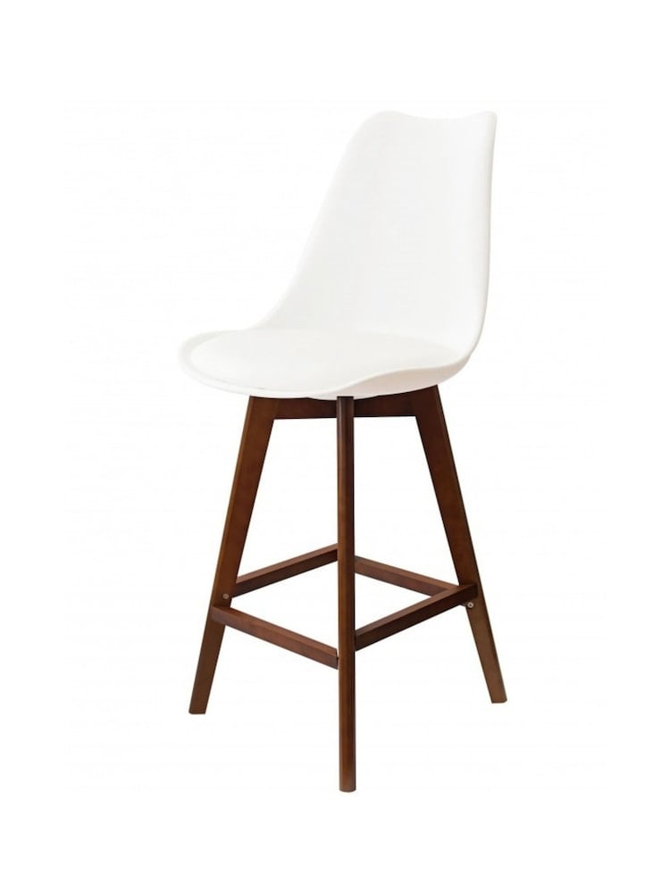 Fusion Living White Soho Plastic Bar Stool with Dark Wood Legs - Image 2 of 6