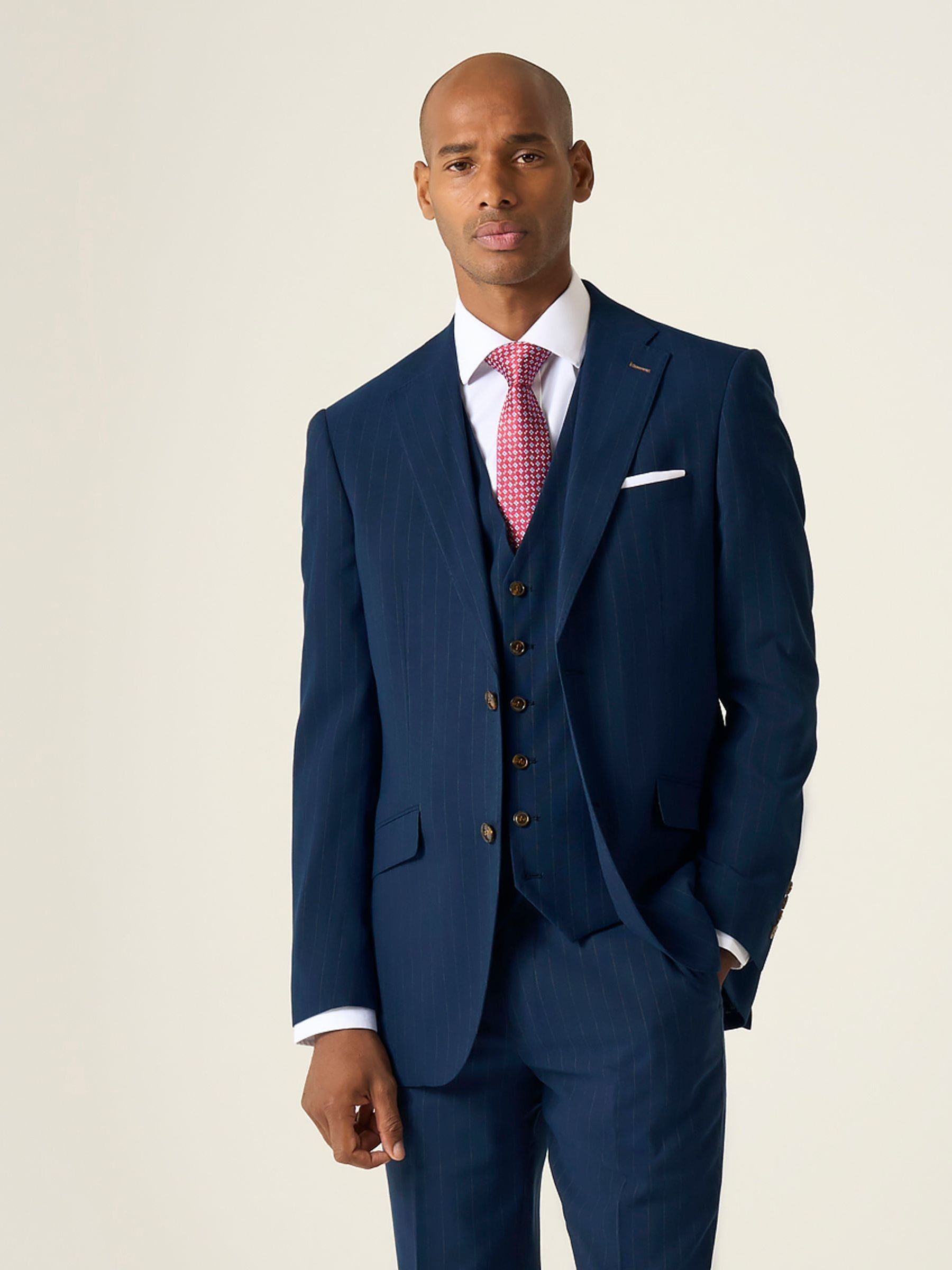 Men's Slim Fit 3 Pieces Suits Pinstriped Business Casual Groom Wedding Jacket Vest Pants Suit Black M