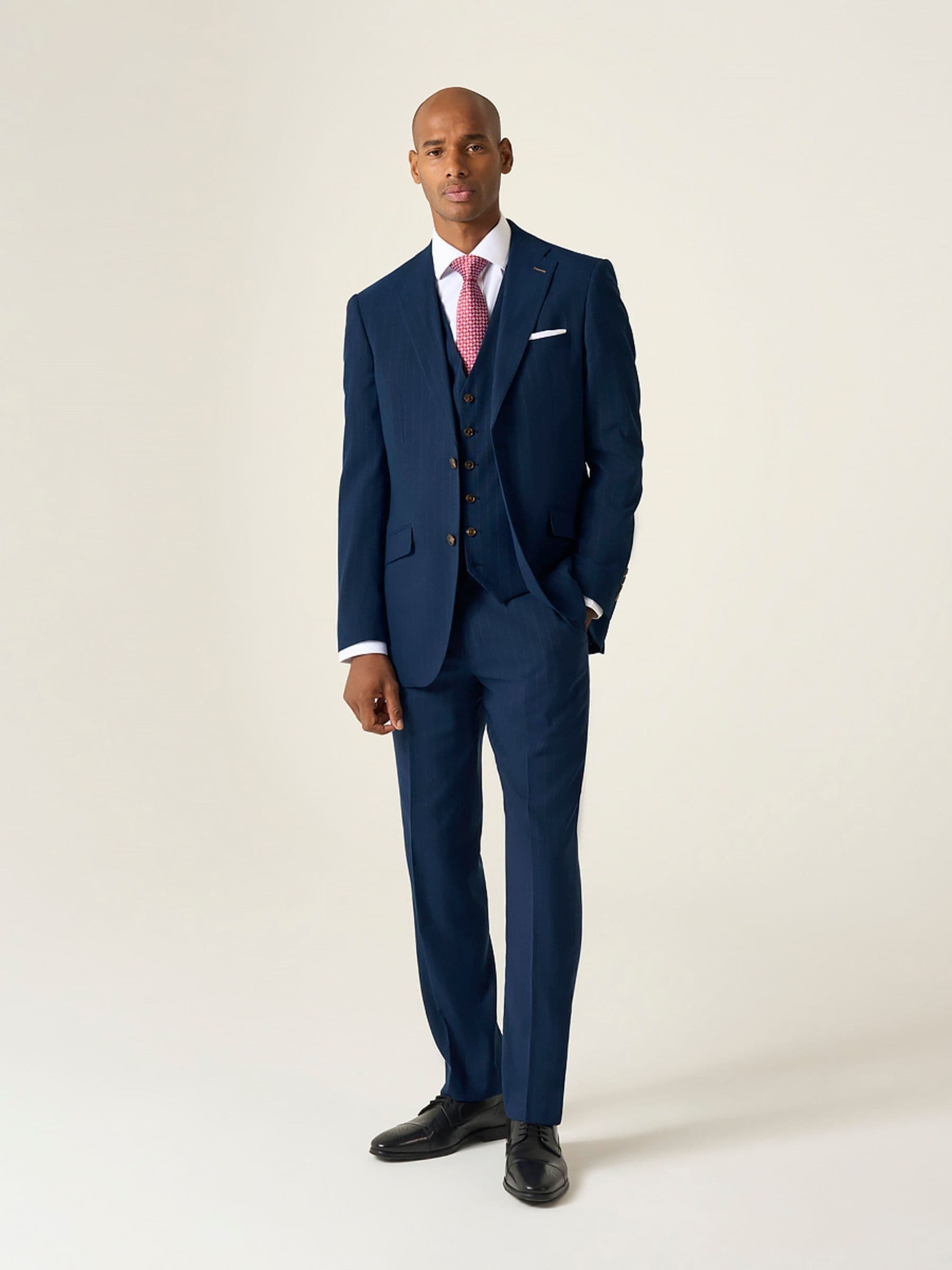 Buy Skopes Blue Tailored Fit Wright Pinstripe Suit Jacket from