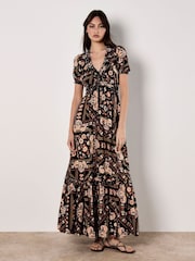 Apricot Black Positano Scarf Print Maxi Dress - Image 1 of 4