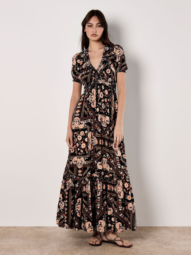 Apricot Black Positano Scarf Print Maxi Dress - Image 1 of 4 Apricot Black Positano Scarf Print Maxi Dress - Image 1 of 4