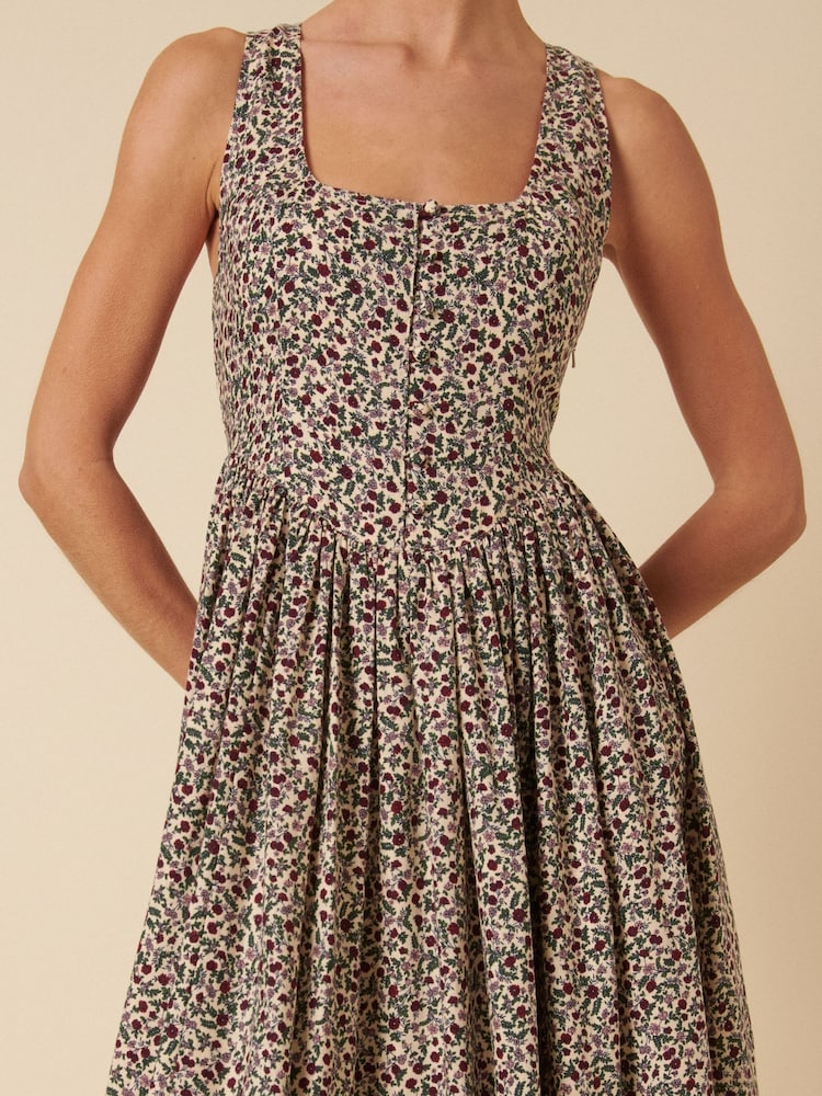 Nobodys Child White Linen Blend Cora Square Neck Midi Dress - Image 5 of 5