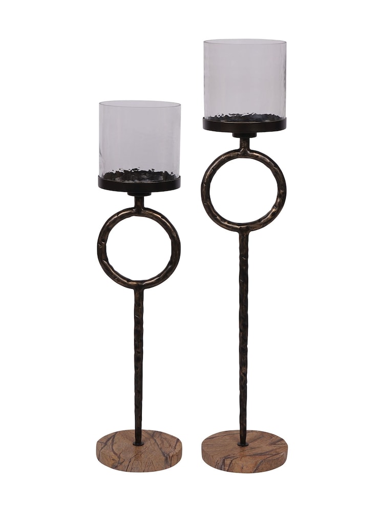 Libra Interiors Brown Large Rutland Pillar Floor Hurricane - Image 7 of 7
