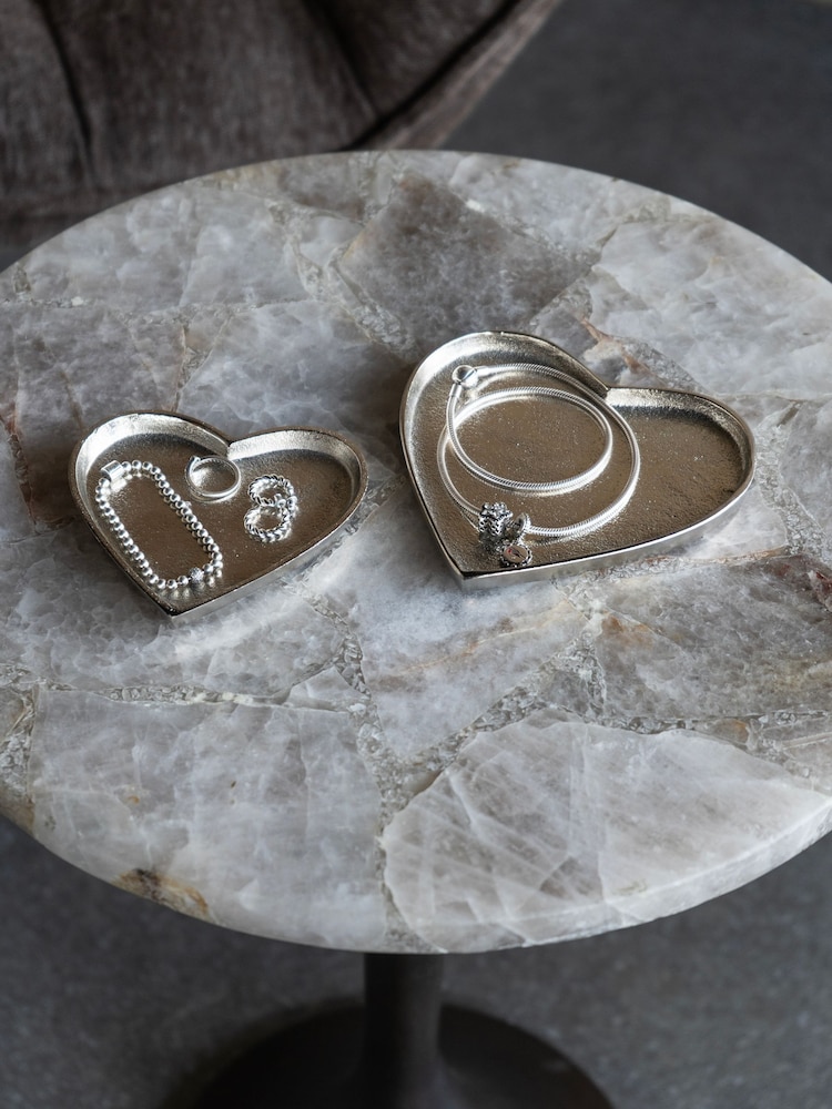Libra Interiors Set of 2 Silver Esme Heart Plates - Image 1 of 6