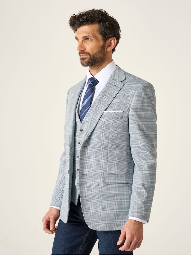 Skopes Blue Tailored Fit Aspen Puppytooth Check Blazer Jacket - Image 1 of 7