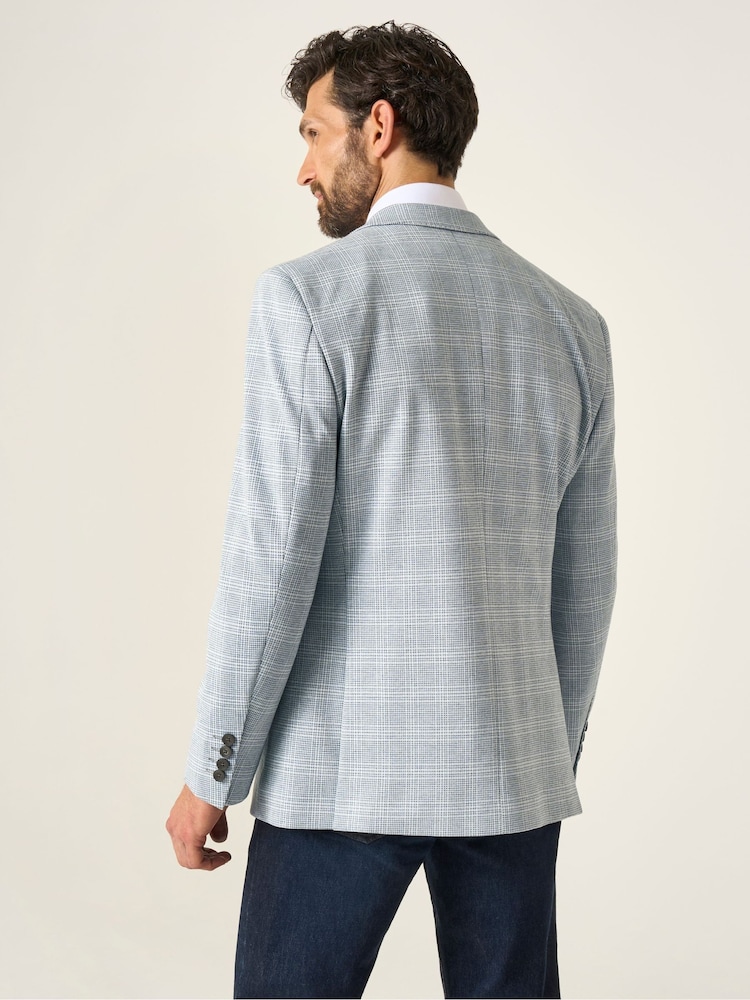 Skopes Blue Tailored Fit Aspen Puppytooth Check Blazer Jacket - Image 2 of 7