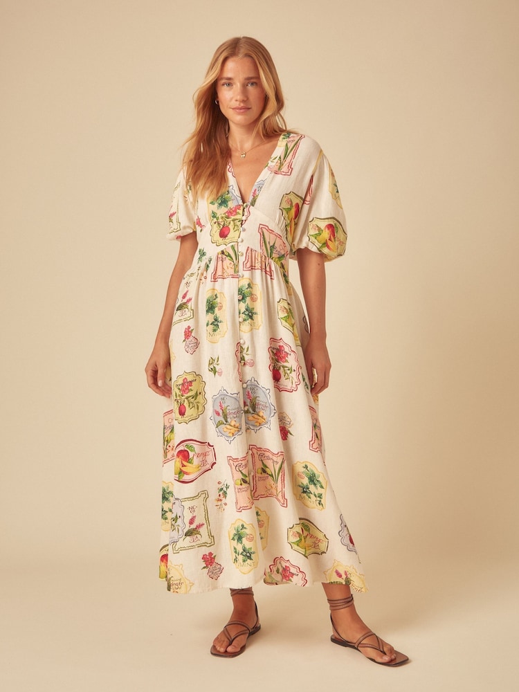 Nobodys Child Cream Petite Starlight Short Sleeve Midi Dress Loraya Conversation - Image 1 of 4