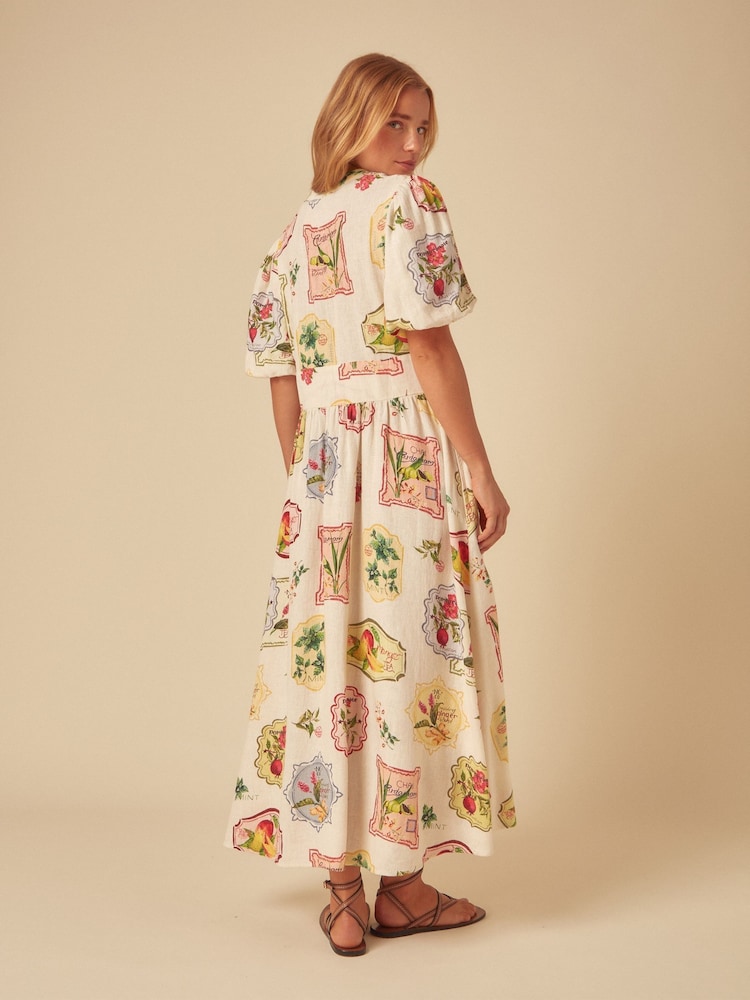 Nobodys Child Cream Petite Starlight Short Sleeve Midi Dress Loraya Conversation - Image 2 of 4