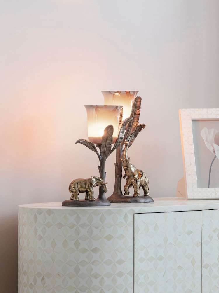 Libra Interiors Gold Small Kariba Elephant Hurricane 30cm - Image 2 of 6