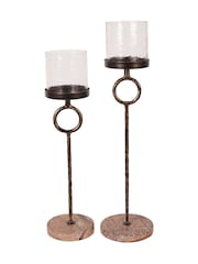 Libra Interiors Brown Large Rutland Table Hurricane Candle Holder - Image 7 of 7