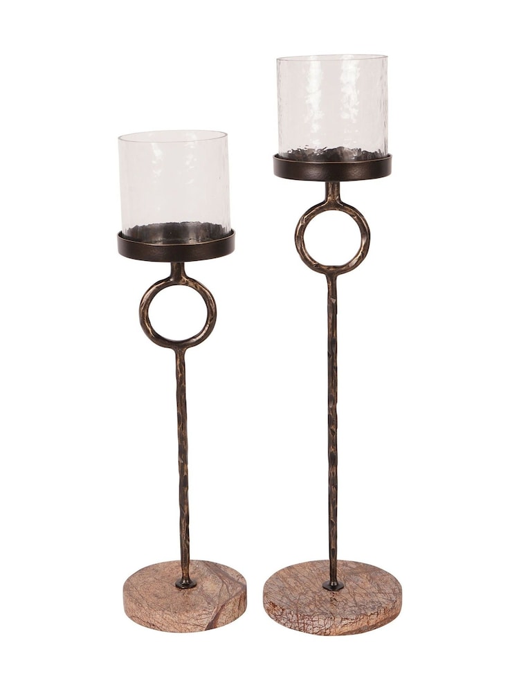 Libra Interiors Brown Large Rutland Table Hurricane Candle Holder - Image 7 of 7 Libra Interiors Brown Large Rutland Table Hurricane Candle Holder - Image 7 of 7