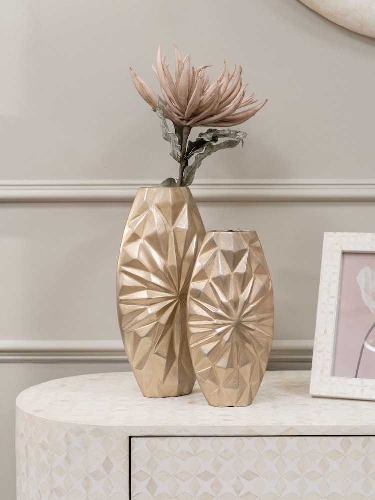 Libra Interiors Gold Hatton Cast Aluminium Vase 32cm - Image 1 of 6 Libra Interiors Gold Hatton Cast Aluminium Vase 32cm - Image 1 of 6