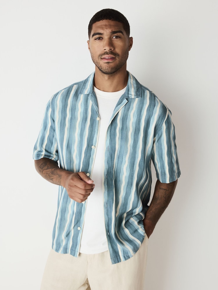 Blue Watercolour Stripe Short Sleeve Shirt - Image 1 of 7